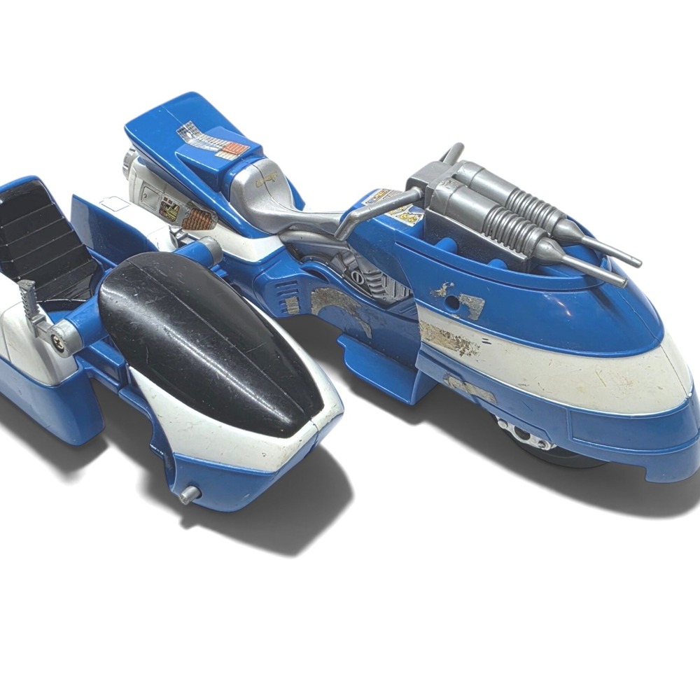 Vintage Blue Motorcycle Sidecar Action Figure Vehicle Toy 1980s Sci-Fi 9.5 Inch